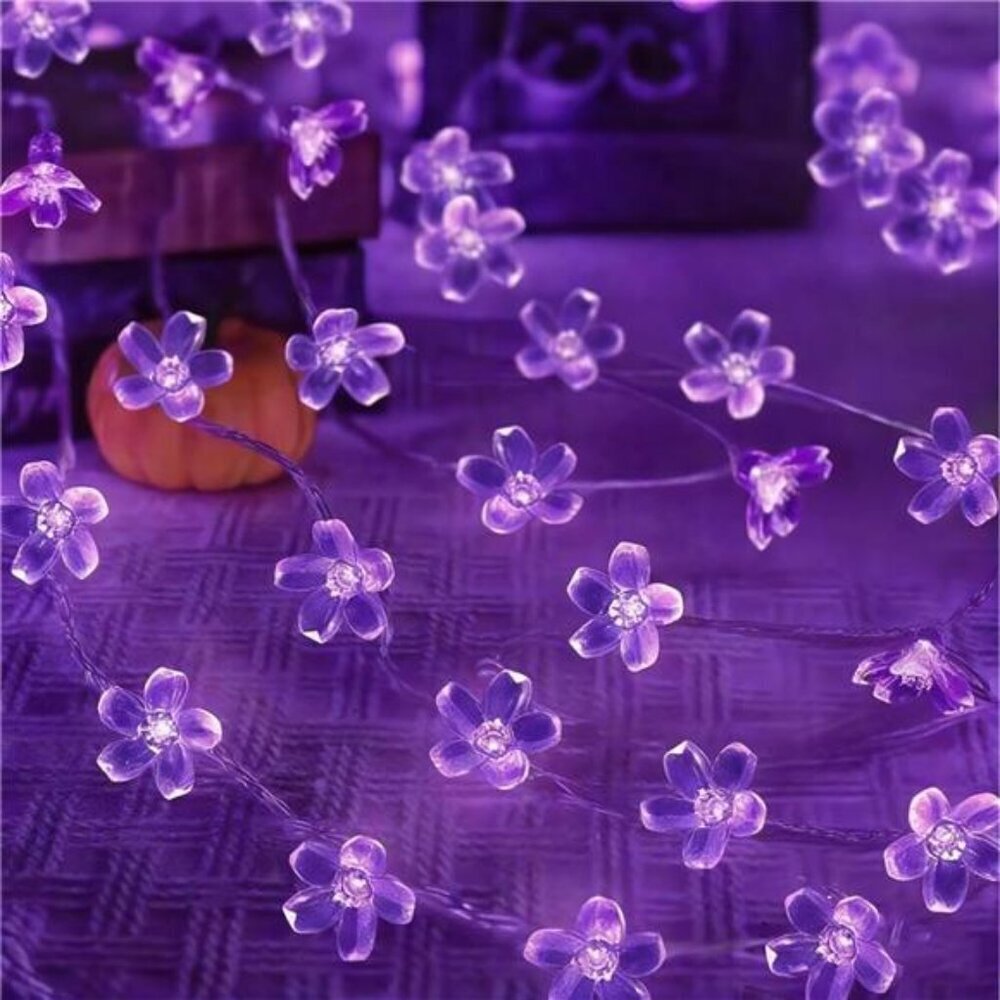Flower String Lights 33ft 100 LED Purple Indoor Outdoor